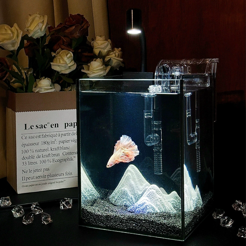 Специальный цилиндр для бетта, столешница хрустальный камень маленький ультра-белый стекло с лампой с черной спиной креативный подарок на день рождения мини-аквариум