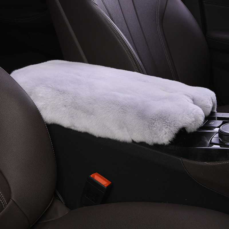 Armrest box pad: Universal Box Pad Winter - light-gray-high-quality-whole-rex-rabbit-skin