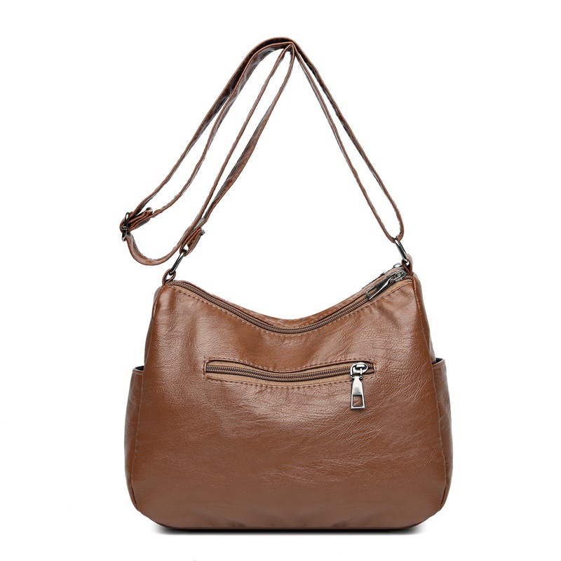 Comercio exterior nuevo bolso de las mujeres lavado suave de cuero con textura bolso de hombro de gran capacidad Multi-Bolsillo europeo y americano hombro bolsa de mensajero