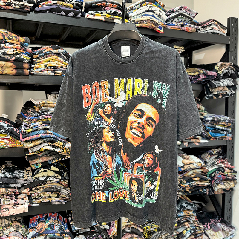Cross-border Bob Morley Bob Morley Print T-shirt American Vintage Washed Loose Casual Short Sleeve Ins