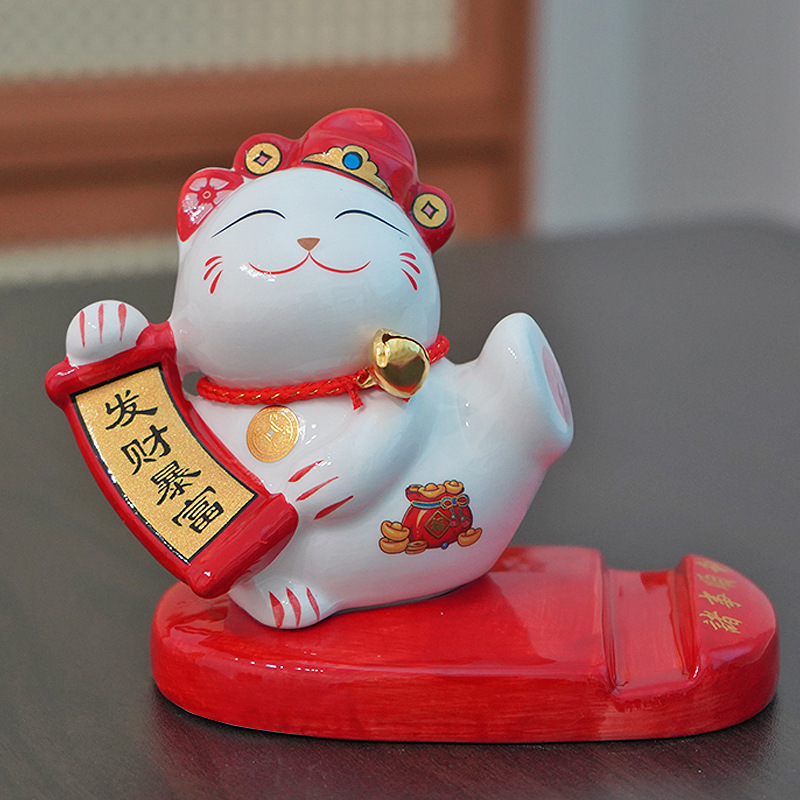 陶瓷小招财猫存钱罐花艺花篮搭配小摆件创意年会礼品|undefined
