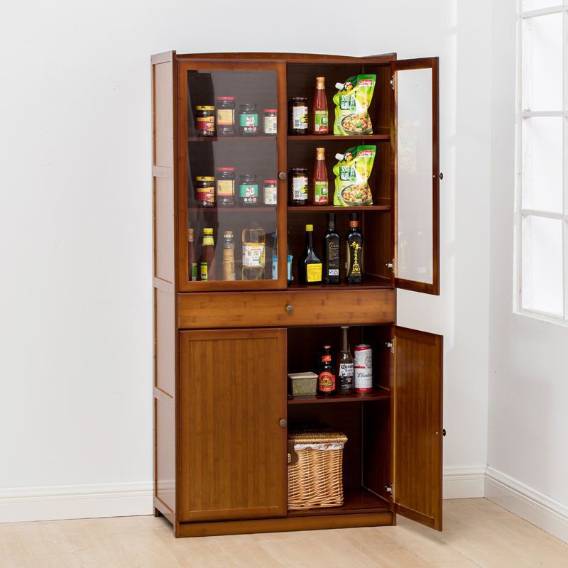 Simple Bowl Cabinet Kitchen Old-Fashioned Small Bowl Cabinet Breathable Home Dining Side Cabinet Economical Tea Cabinet Bamboo Storage Cabinet