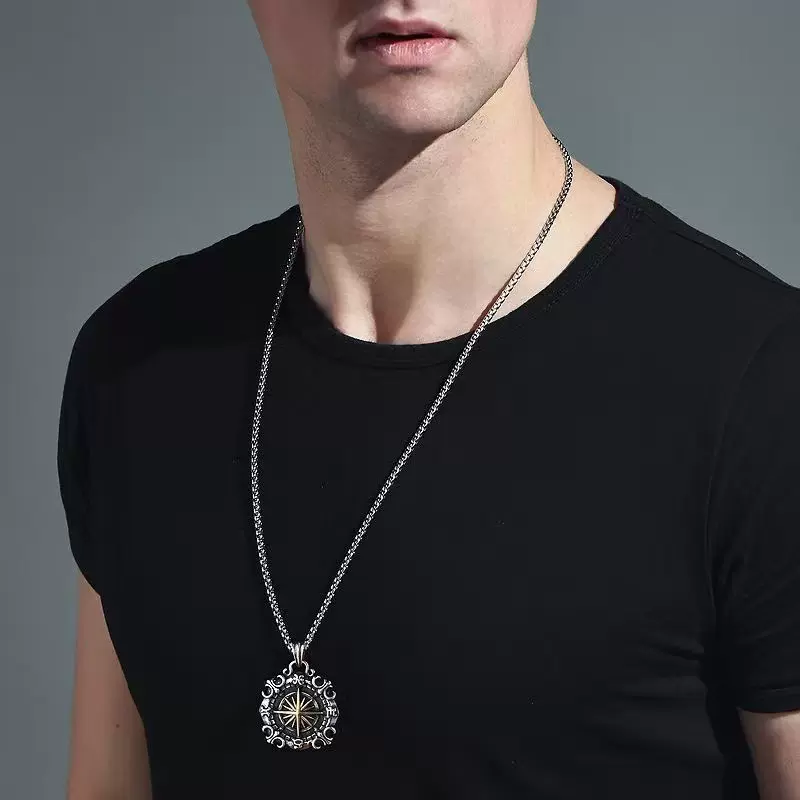 跨境配饰欧美朋克吊坠项链男士嘻哈钛钢项链个性时尚长款潮流饰品