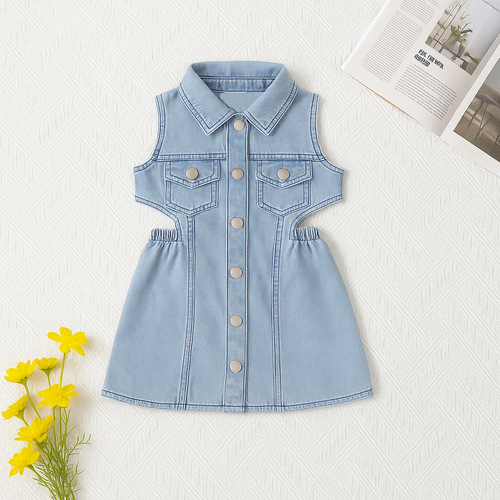 SAMGAMI BABY Cross-border Children's Clothing Girls' Summer Fashion Backless Trendy Sleeveless Children's Denim Skirt