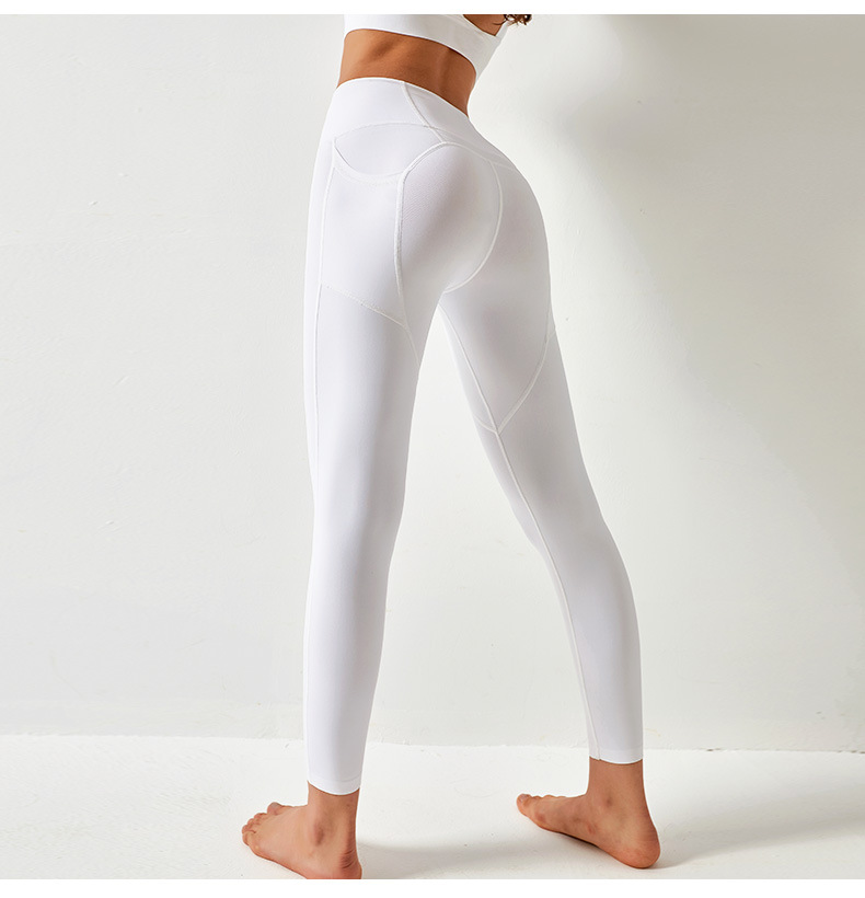 Pantalones de yoga de color sólido con bolsillos de cintura alta y cintura alta que levantan la cadera NSYWH127911