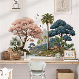 植物花镜背景墙装饰墙贴画迎客松客厅沙发墙造景可移除墙贴 69187
