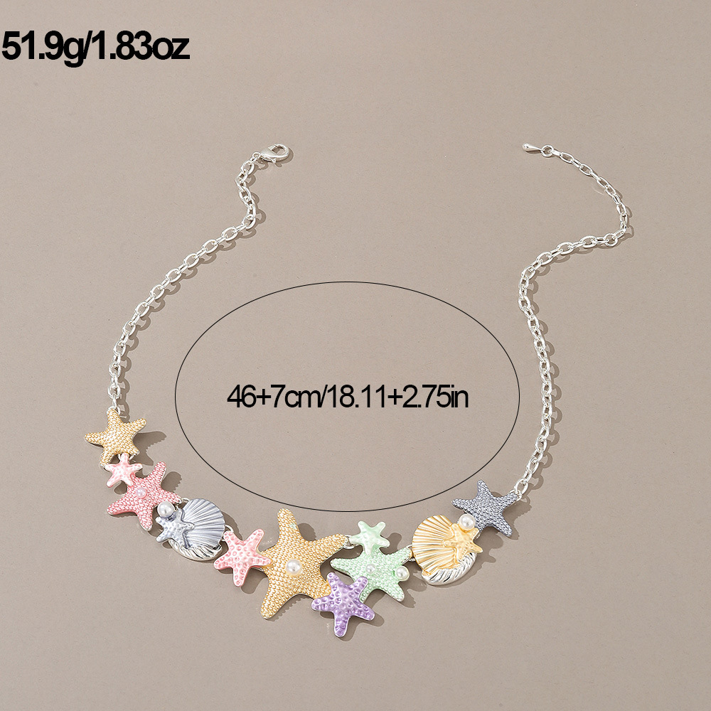 Vacation Beach Starfish Shell Alloy Plating Inlay Pearl Women's Necklace display picture 3