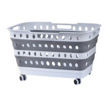 可折叠带轮子脏衣篮家用镂空脏衣服篮收纳筐卫生间衣物收纳蓝批发