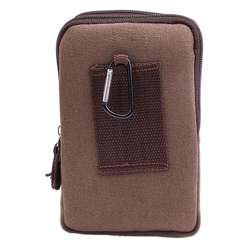Men's Mobile Phone Bag, Multifunctional Waist Bag, Canvas Hanging Bag for Middle-Aged and Elderly People, Horizontal and Vertical Style Mobile Phone Case, Belt-Worn Mobile Phone Bag
