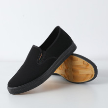 老北京布鞋男士休闲一脚蹬套脚低帮轻便透气纯黑工作鞋帆布单鞋