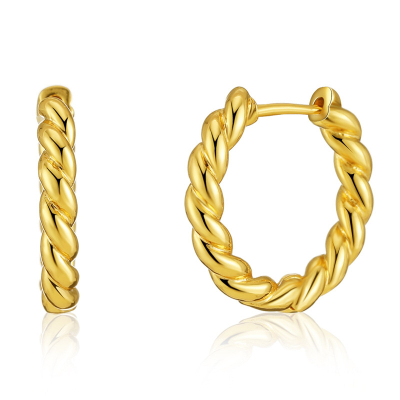 Classic Twist Woven Earrings Niche Design Twisted Texture Circle 18k Earrings display picture 2