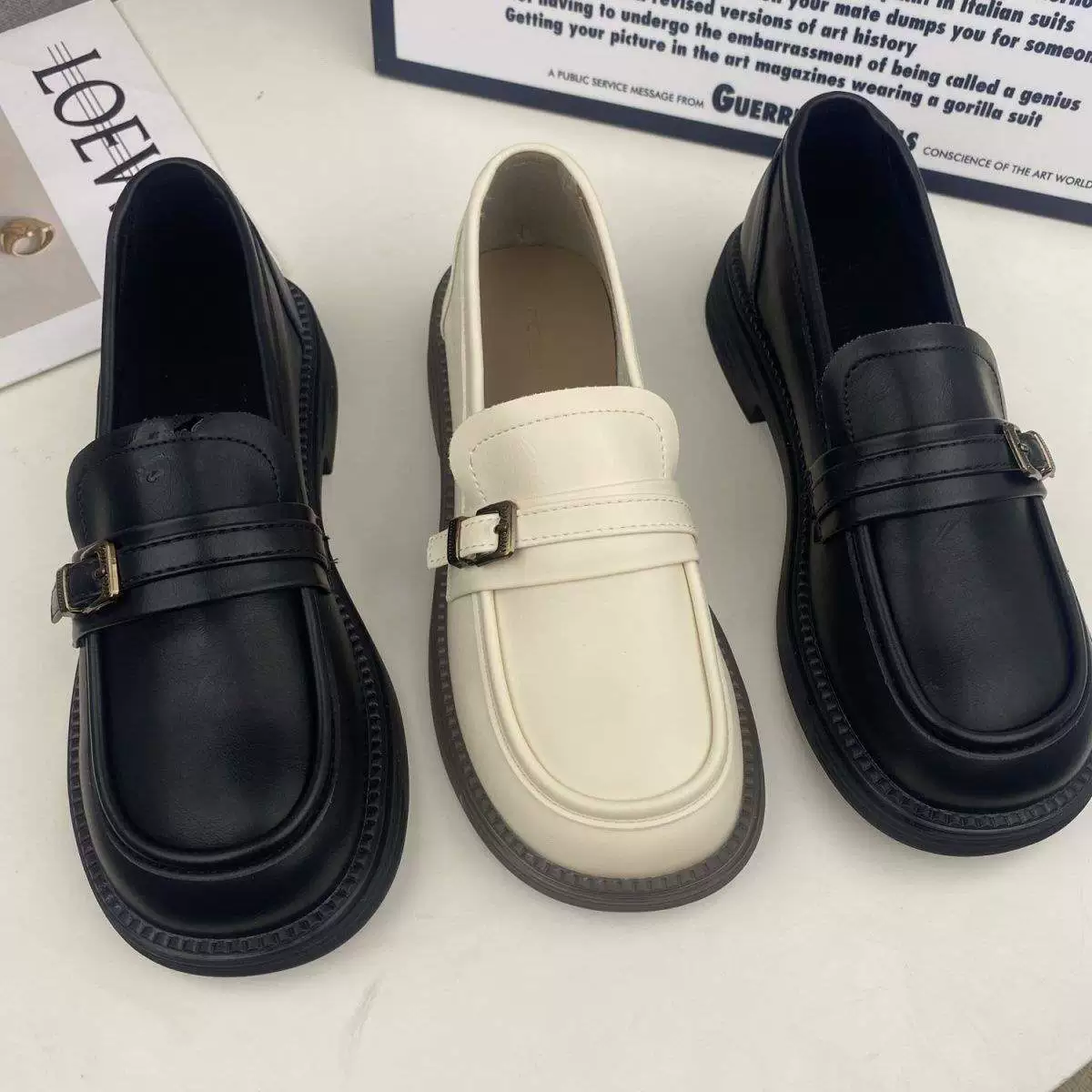 Британские маленькие кожаные туфли для женщин, новые осенние черные туфли, мягкая подошва, плоские лоферы из мягкой кожи