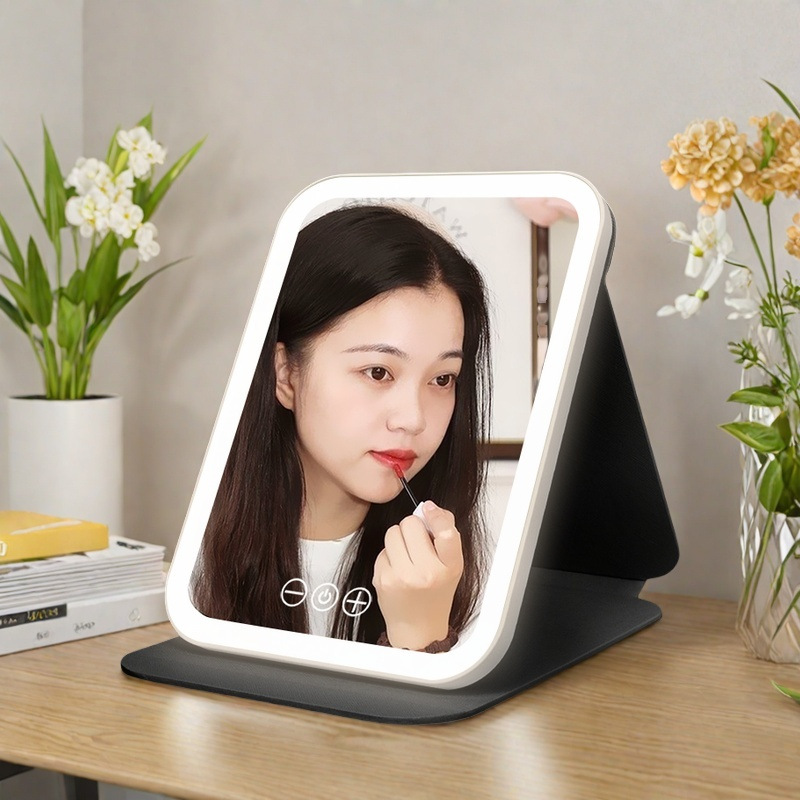 化粧鏡ランプ付きled携帯デスクトップは学生寮の家庭用鏡pu皮革鏡メーカー直販が可能です。