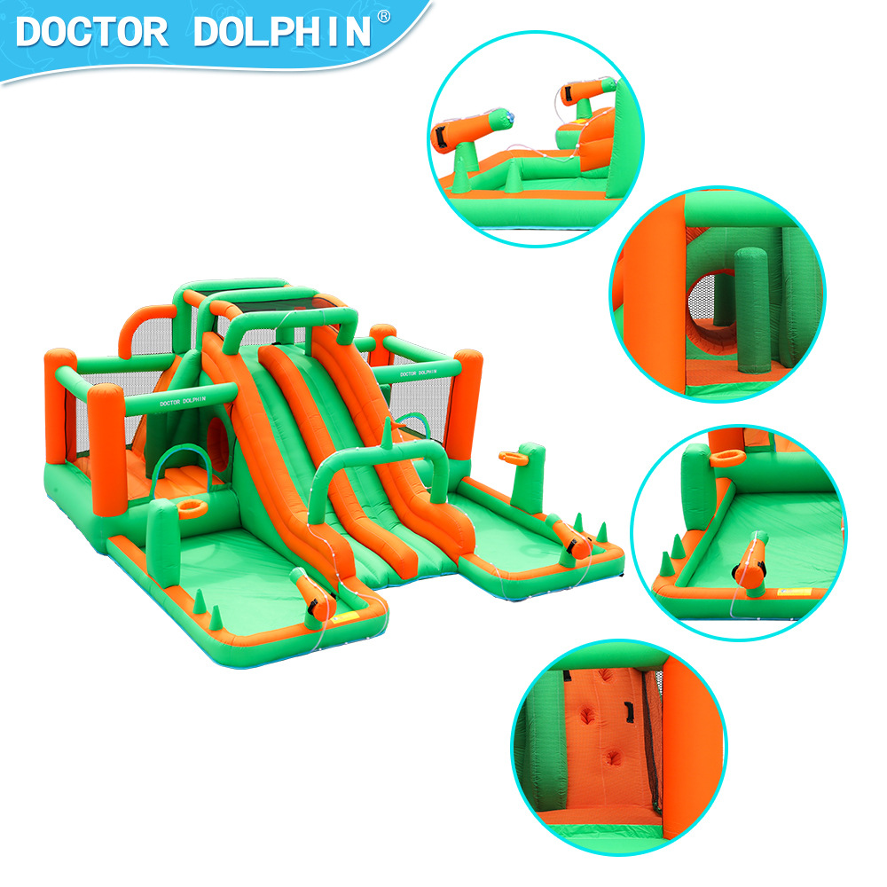 Doctor Delfín | Parque acuático interior pequeño, castillo inflable para el hogar, tobogán infantil combinado, zona de juegos acuáticos, trampolín antideslizante