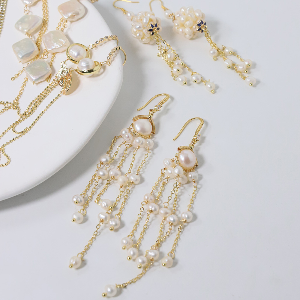 Aretes de perlas de agua dulce natural verano versátil frillantes retro pendientes de aretes lujosos ligeros s925 pendientes de aguja de plata para mujeres