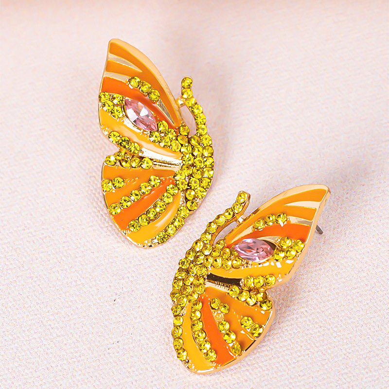 Neue Ohrringe Legierung Tropfende Diamant Strass Schmetterling Ohrringe display picture 8