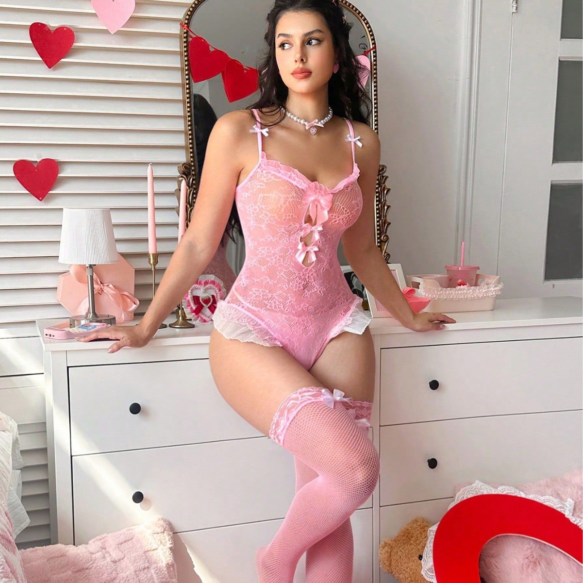 Mariposa europea y americana transfronteriza encantadora ropa interior rosa calcetines coqueteando amor amor YDA01