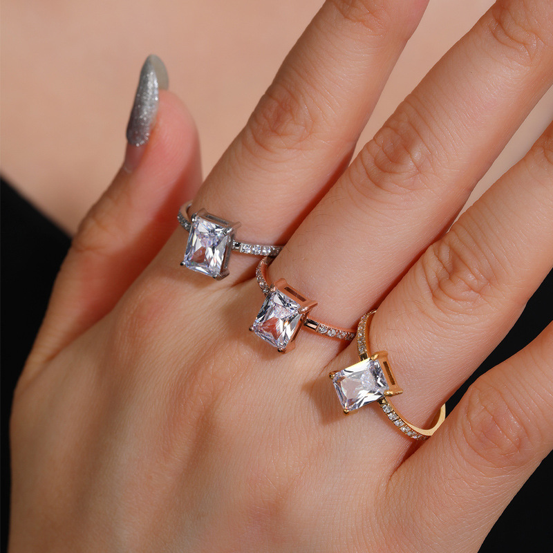 1 Piece Quantity Shopping Occasion Retro Square Titanium Steel Artificial Gemstones Rings In Bulk