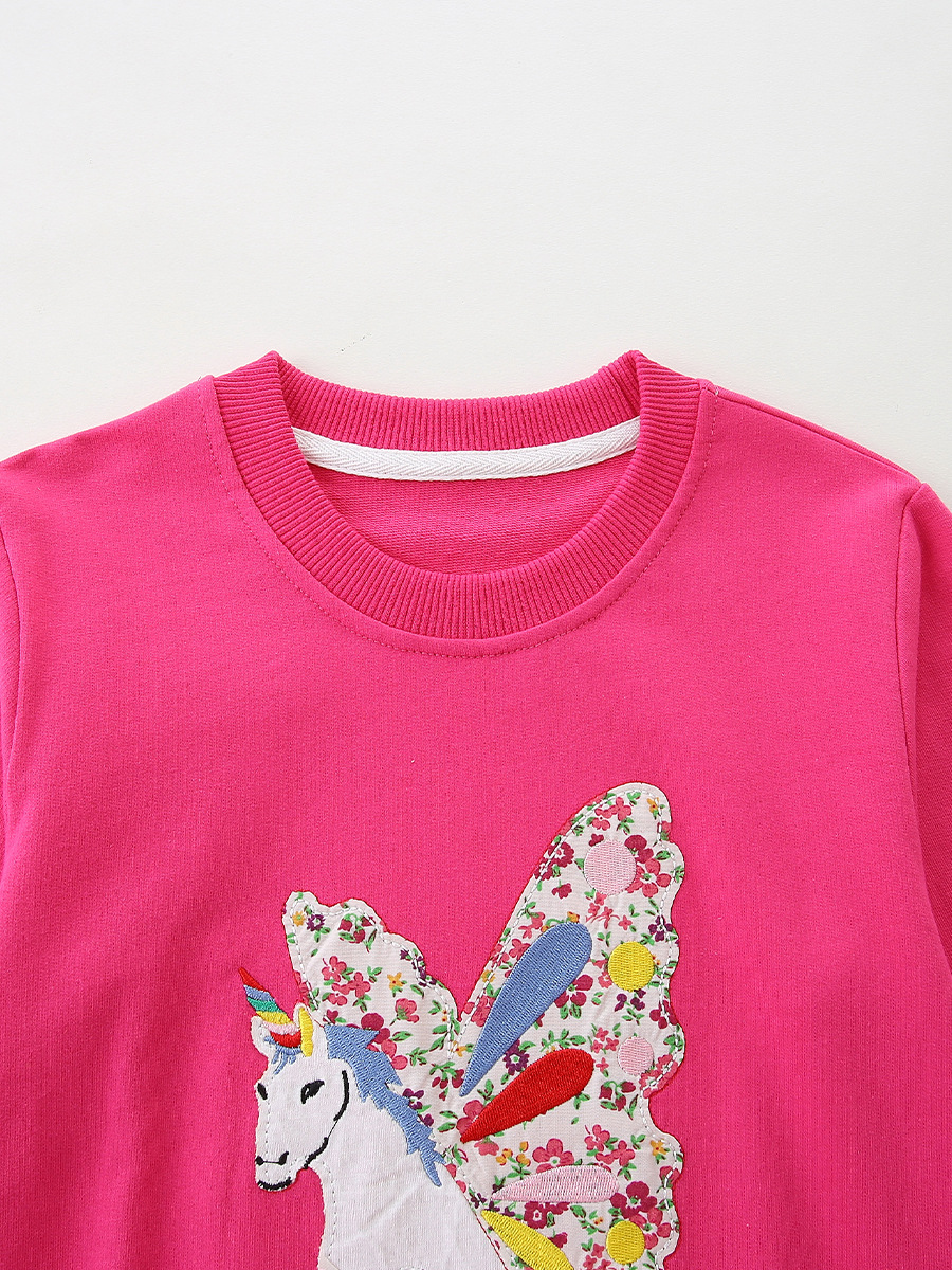 Otoño nuevo suéter para niñas estilo europeo y americano moda suéter para niños de manga larga con estampado de unicornio cuello redondo suéter para niños pequeños y medianos