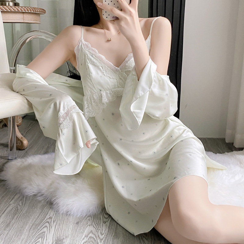 2025睡衣女款性感夏季新款冰丝带胸垫蕾丝高级感家居服套装可外穿
