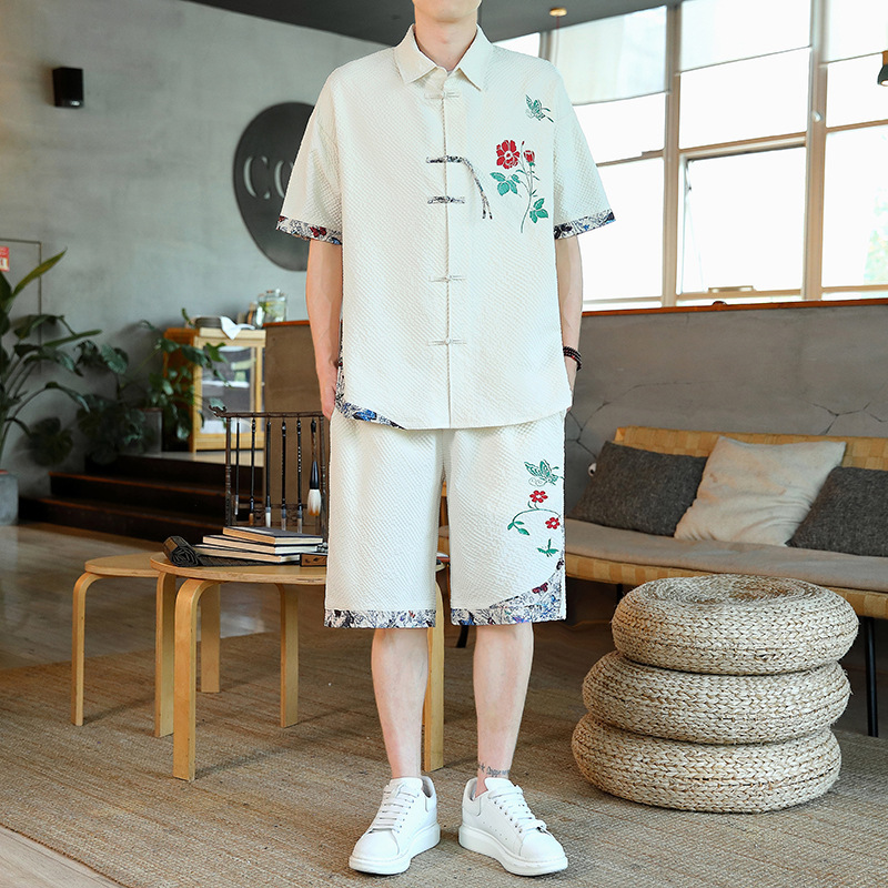 2026 New Chinese Style Fashion Men's Suit Trendy Casual Chinese Button Cardigan Embroidery Two-Piece Set Wholesale 2026 New Chinese Style Fashion Men's Suit Trendy Casual Chinese Button Cardigan Embroidery Two-Piece Set Wholesale