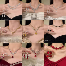 重工复古红水滴项链女轻奢高级感宴会礼服锁骨链小众气质百搭项饰