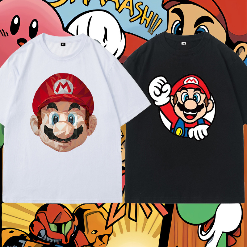 2023 Japanese Style Classic Pattern Super Mario Short-sleeved Co-styled Mary T-shirt Printed Pure Cotton Couple Half-sleeved