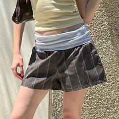 跨境亚马逊美式运动休闲拼接撞色条纹宽松短裤街头复古辣妹家居裤