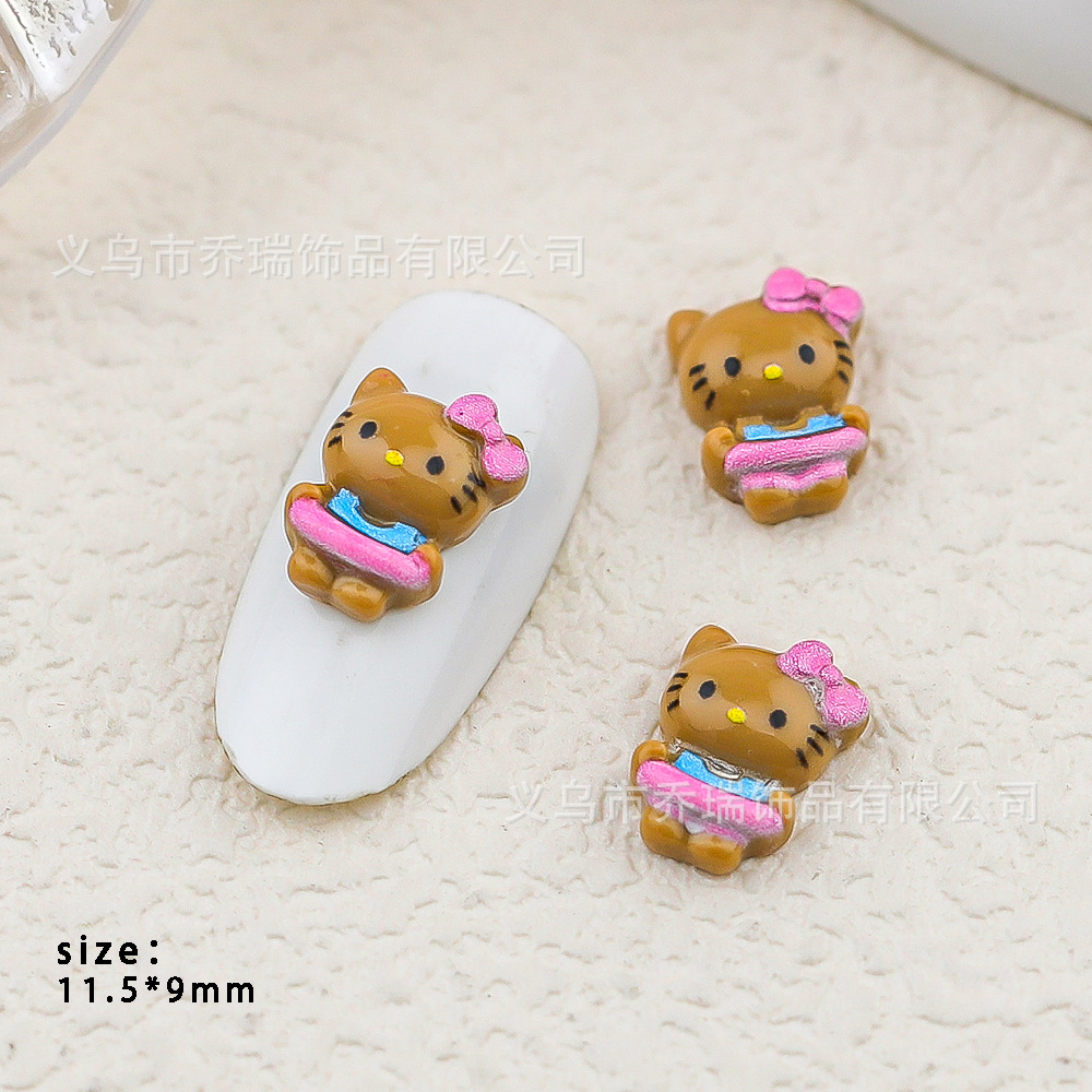 Hello Kitty Nail Art Red de celebridades de Internet Joyas de dibujos animados Sanrio diamante de resina pintado a mano lindos accesorios de gato KT