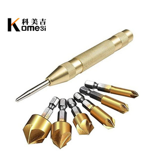 Cross-border hexagonal handle titanium plated five-blade Chamfering device 6-19mm woodworking Chamfering knife 6PCs woodworking hole opener suit