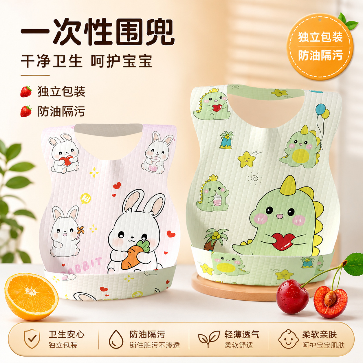 一次性围兜婴儿吃饭免洗防油隔污宝宝口水巾独立包装卡通围嘴轻薄