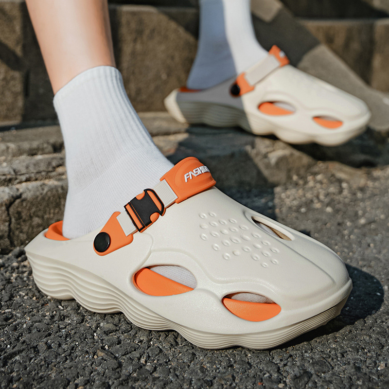 2025 nuevos zapatos con agujeros de suela gruesa para hombres, zapatillas Baotou, sandalias deportivas antideslizantes para hombres, zapatos de playa