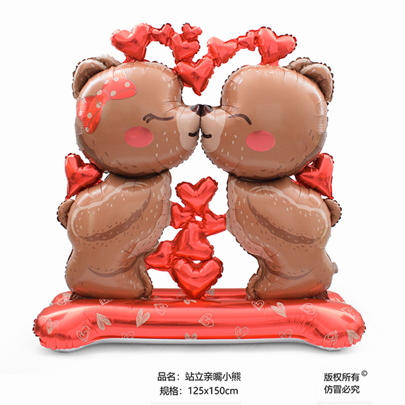Globo 4D para San Valentín con base, diseño de corazón y oso animado, grande, para decoración temática en forma de columna