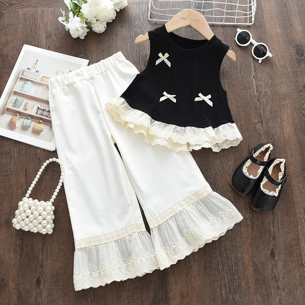 Summer children's cute tank top sleevless with bow girl's