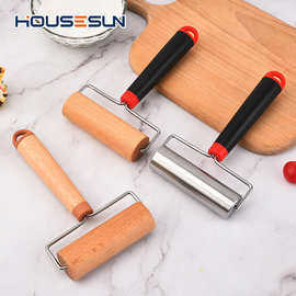 厂家批发擀饺子皮工具榉木滚轮擀面杖不锈钢擀面器手动滚轴面粉棍