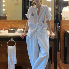 ZHAIAIAA 白色刺绣衬衫女夏新款设计感防晒衫简约休闲七分袖衬衣