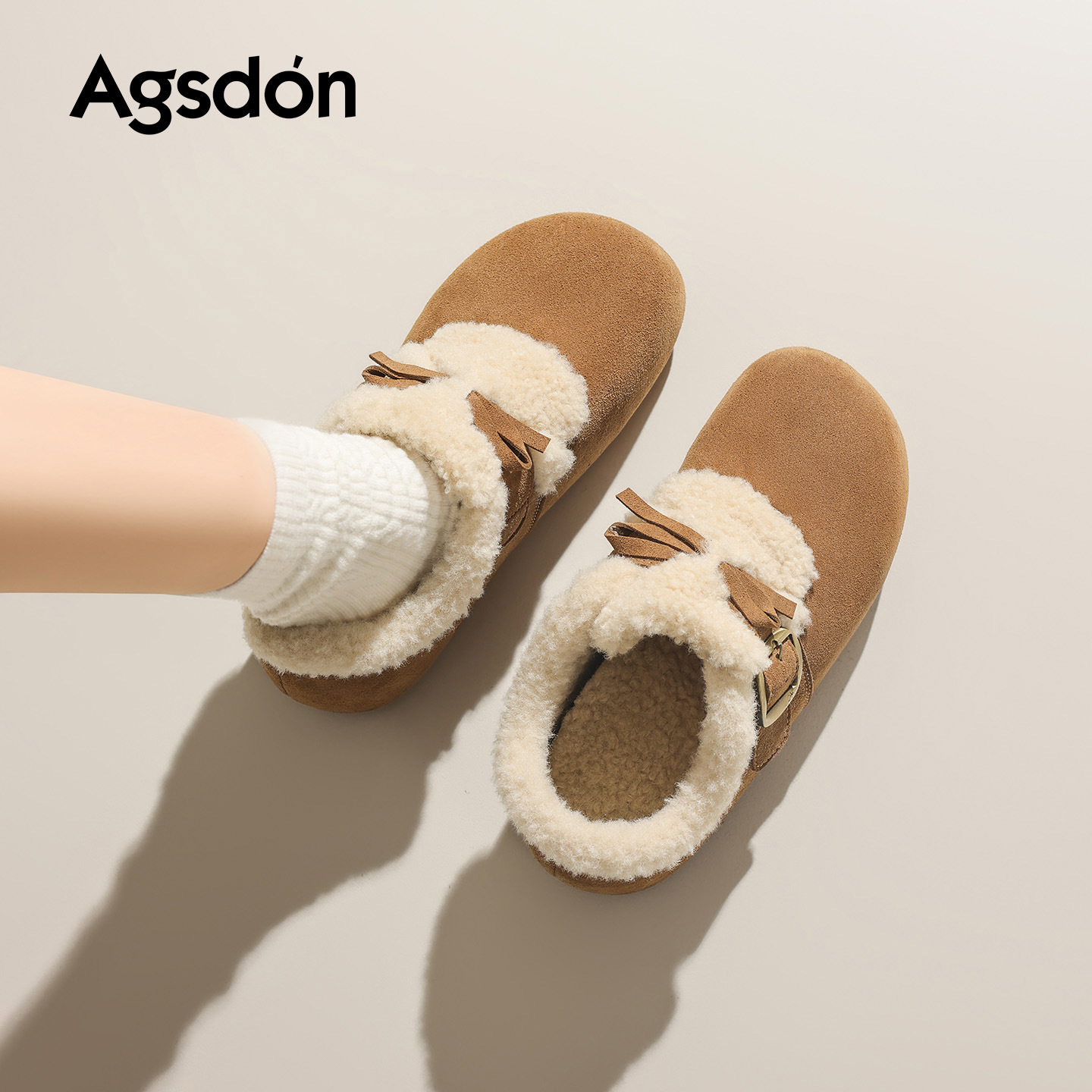 Augu Lion Deng Xiaoping Bockens mujeres 2025 nuevo otoño invierno todo incluido zapatos de lana de fondo grueso botas de nieve