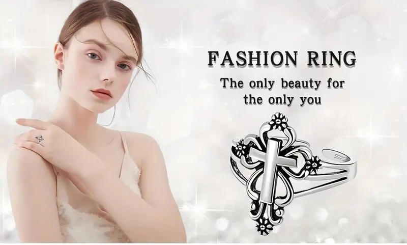 Kayi's New Cuff Ring, Cross, Unisex Flower Design, Paired with High Quality Jewelry_voghion.com