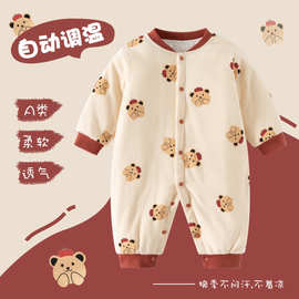 婴儿薄棉恒温连体衣婴幼儿夹棉冬季哈衣宝宝外出爬服厂家直销