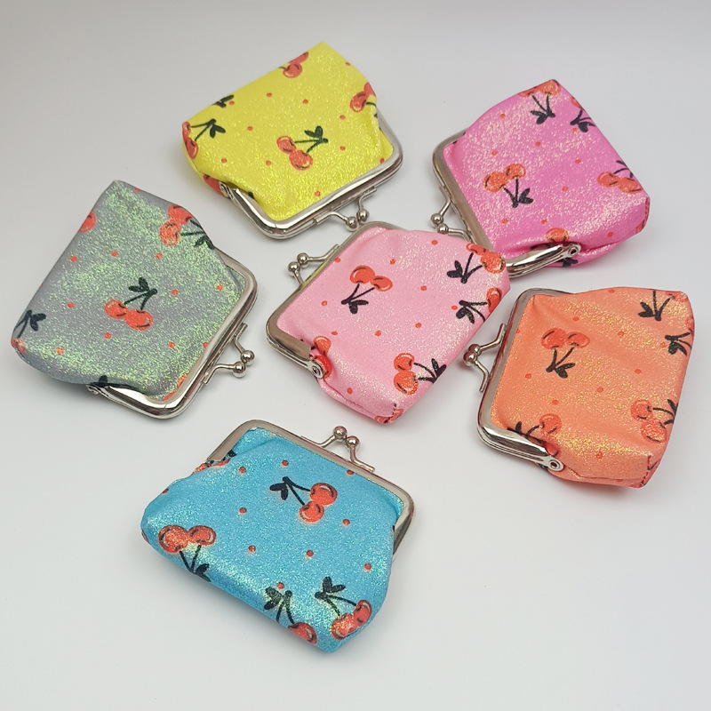 New 3inch Cherry Print Coin Purse Glitter Gold Coin Bag Small Gift Storage Bag