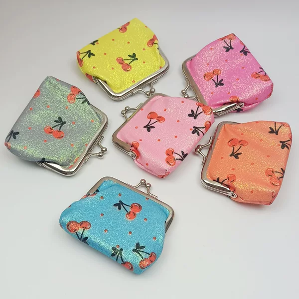New 3inch Cherry Print Coin Purse Glitter Gold Coin Bag Small Gift Storage Bag