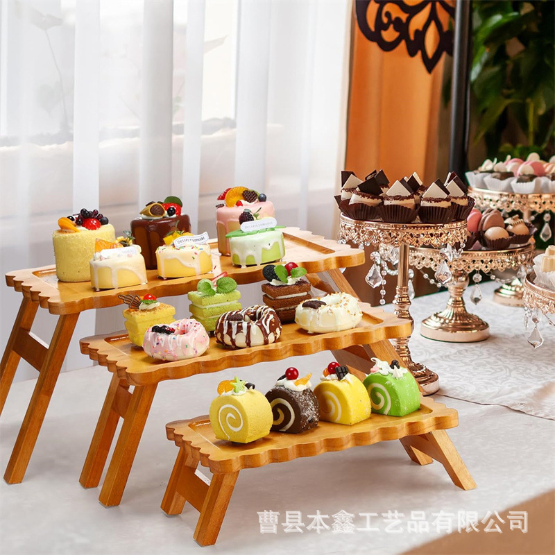 Wooden Cake Rack Dining Table Food Tray Serving Tray Afternoon Tea Dessert Rack Party Solid Wood Display Rack