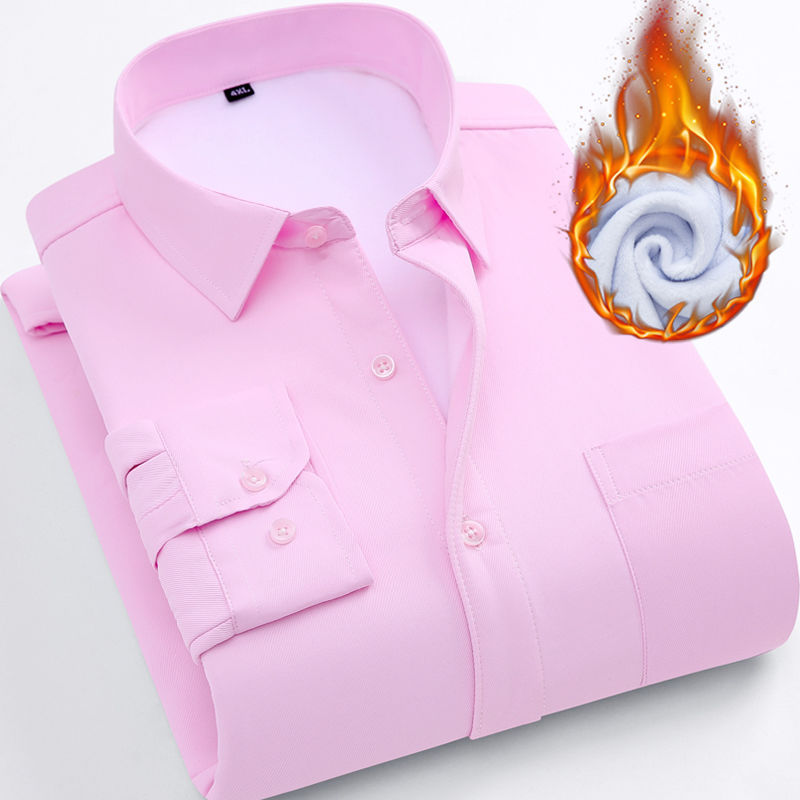 保暖衬衫男加厚冬商务职业工装纯色白衬衣加绒男士衬衫保暖正装寸