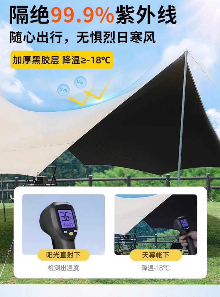 Black Vinyl Canopy Outdoor Tent Sunshade Sun Protection Thickened Camping Picnic Butterfly-Shaped Elevated Silver-Coated Canopy