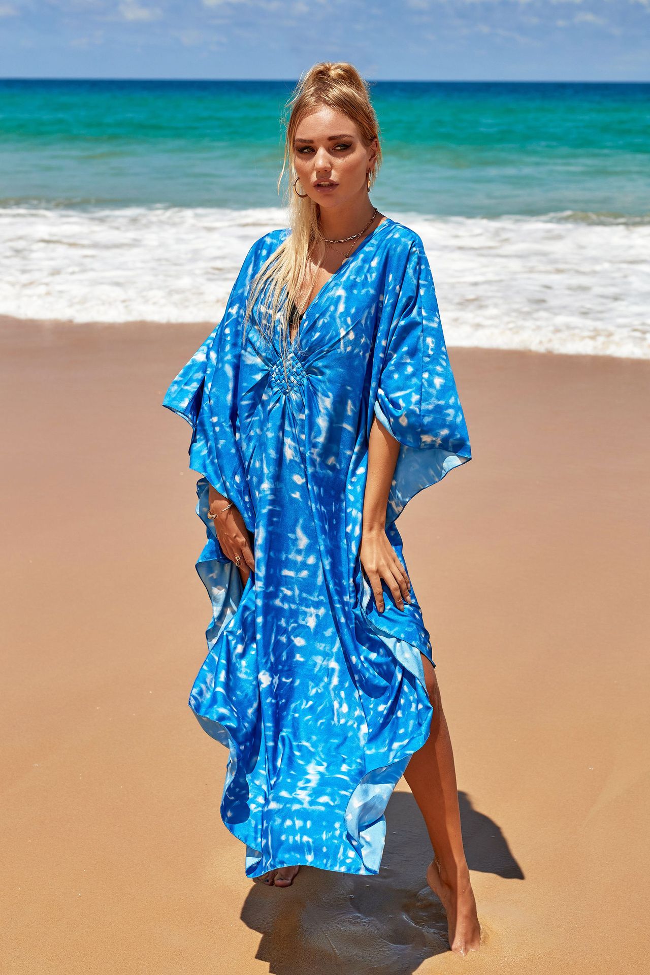 300g Weight Blue Color Fashion Zebra Print Robe Seaside Vacation Sunscreen Bikini Blouse 1