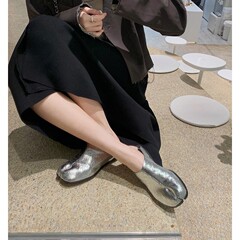 牛皮版~真皮猪蹄分趾鞋平底乐福鞋女单鞋复古风一脚蹬踩跟小皮鞋