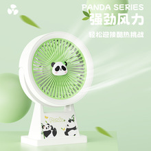 跨境熊猫公仔印花桌面三档小型台式电风扇 上下转动车载USB风扇