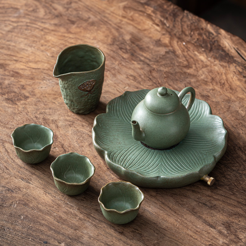 Creativo japonés Kung Fu té juego traje hogar cerámica té taza tetera gres simple viaje portátil una olla tres tazas