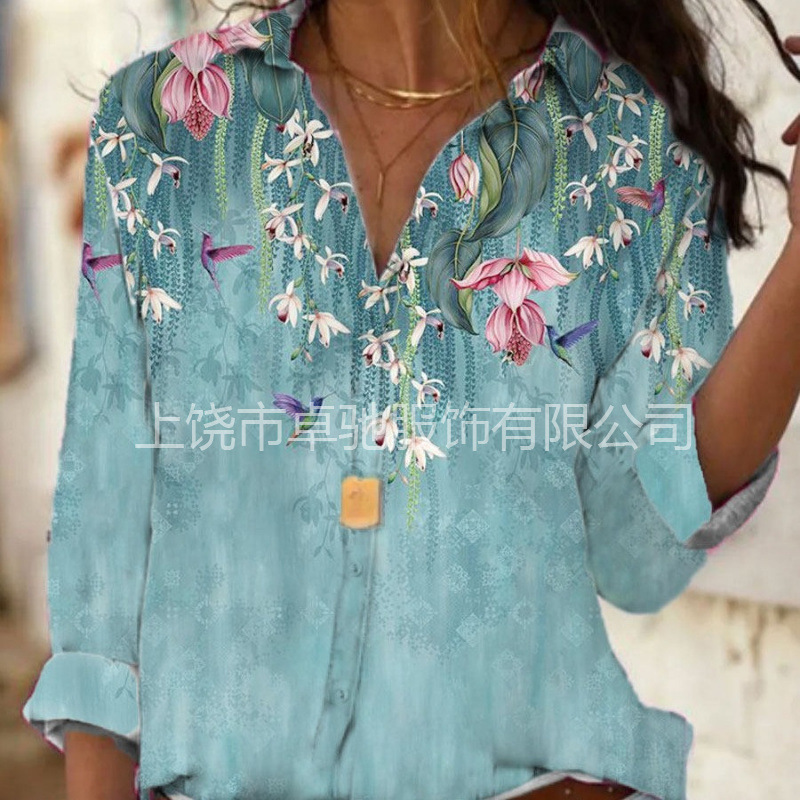 2025 European and American Foreign Trade Women's 3D Digital Printing Long Sleeve Shirt Urban Temperament Lady Printing Top 2025 European and American Foreign Trade Women's 3D Digital Printing Long Sleeve Shirt Urban Temperament Lady Printing Top