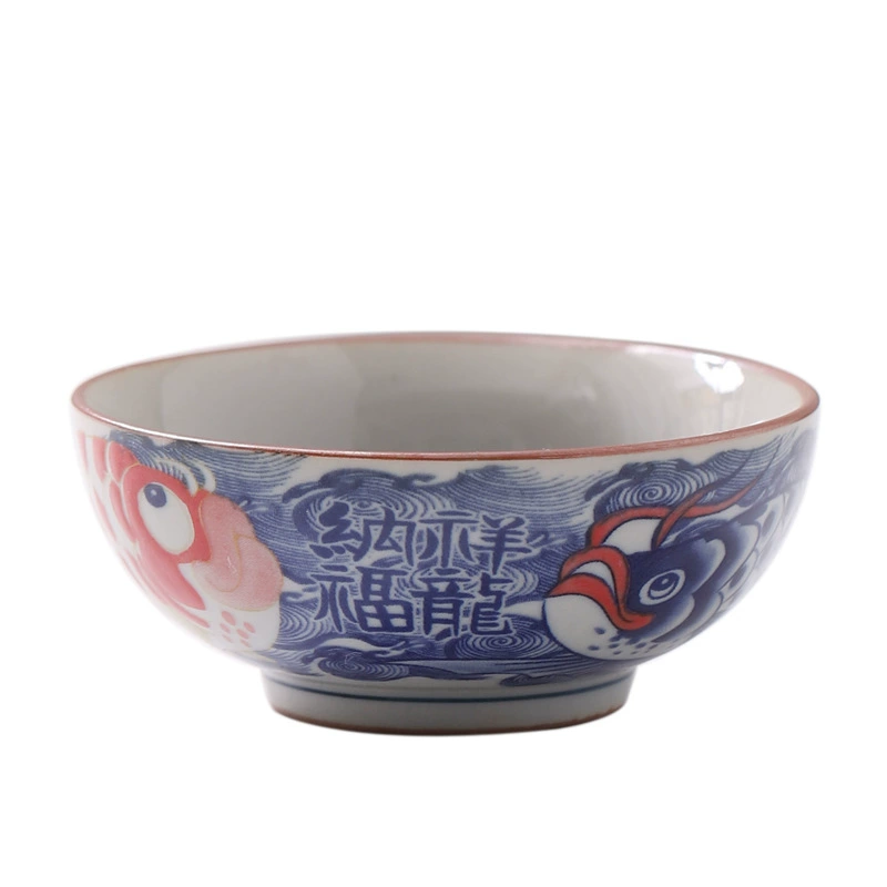 Retro antique blue and white ceramic tea cup, clay